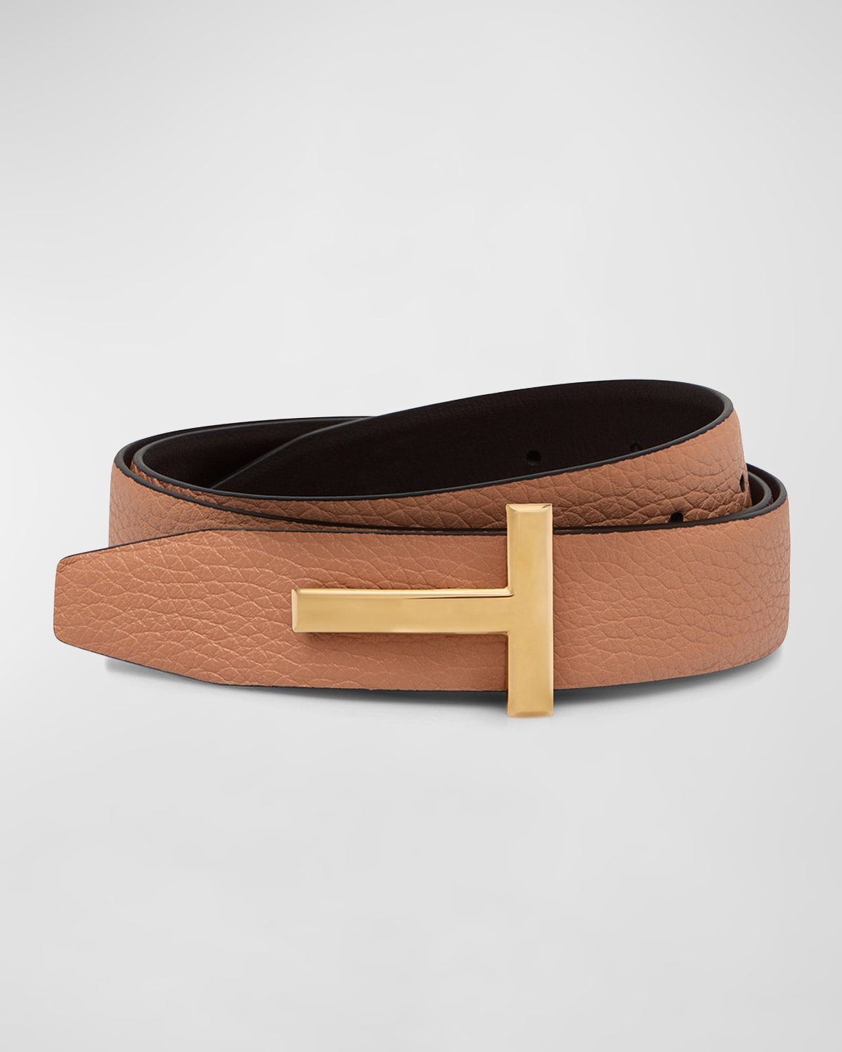 Tom Ford T Buckle Grain Leather Belt In Parfait