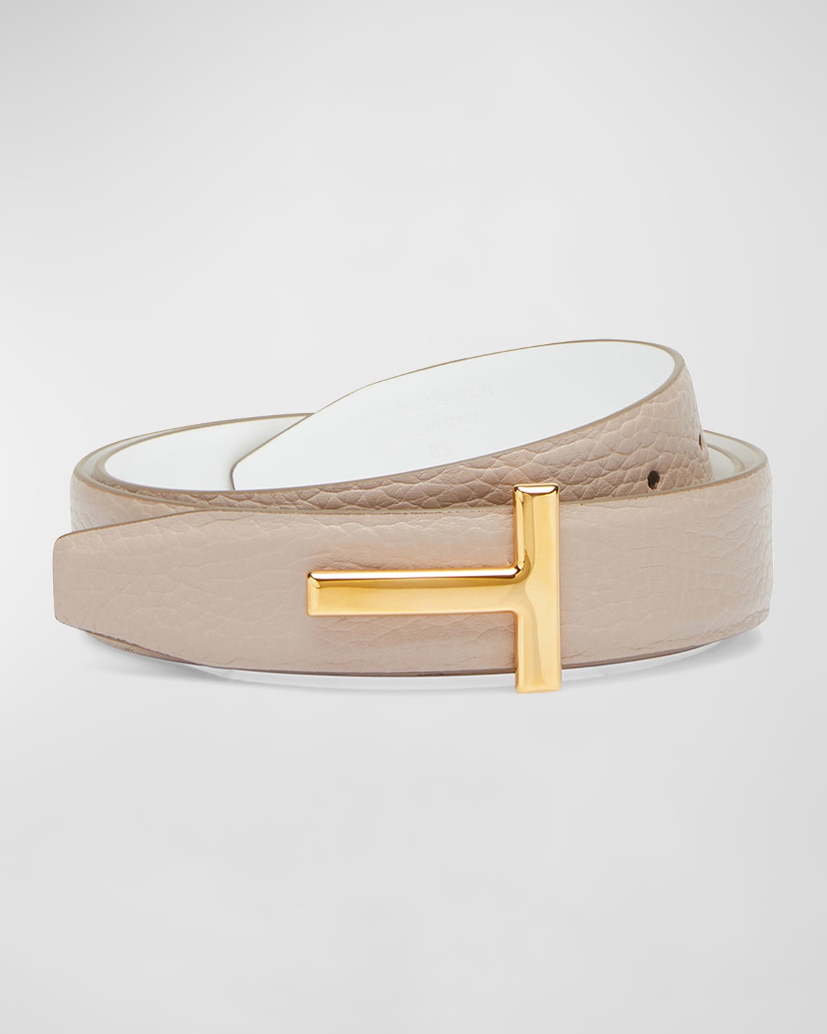 Shop Tom Ford T Buckle Grain Leather Belt In Silk Taupe