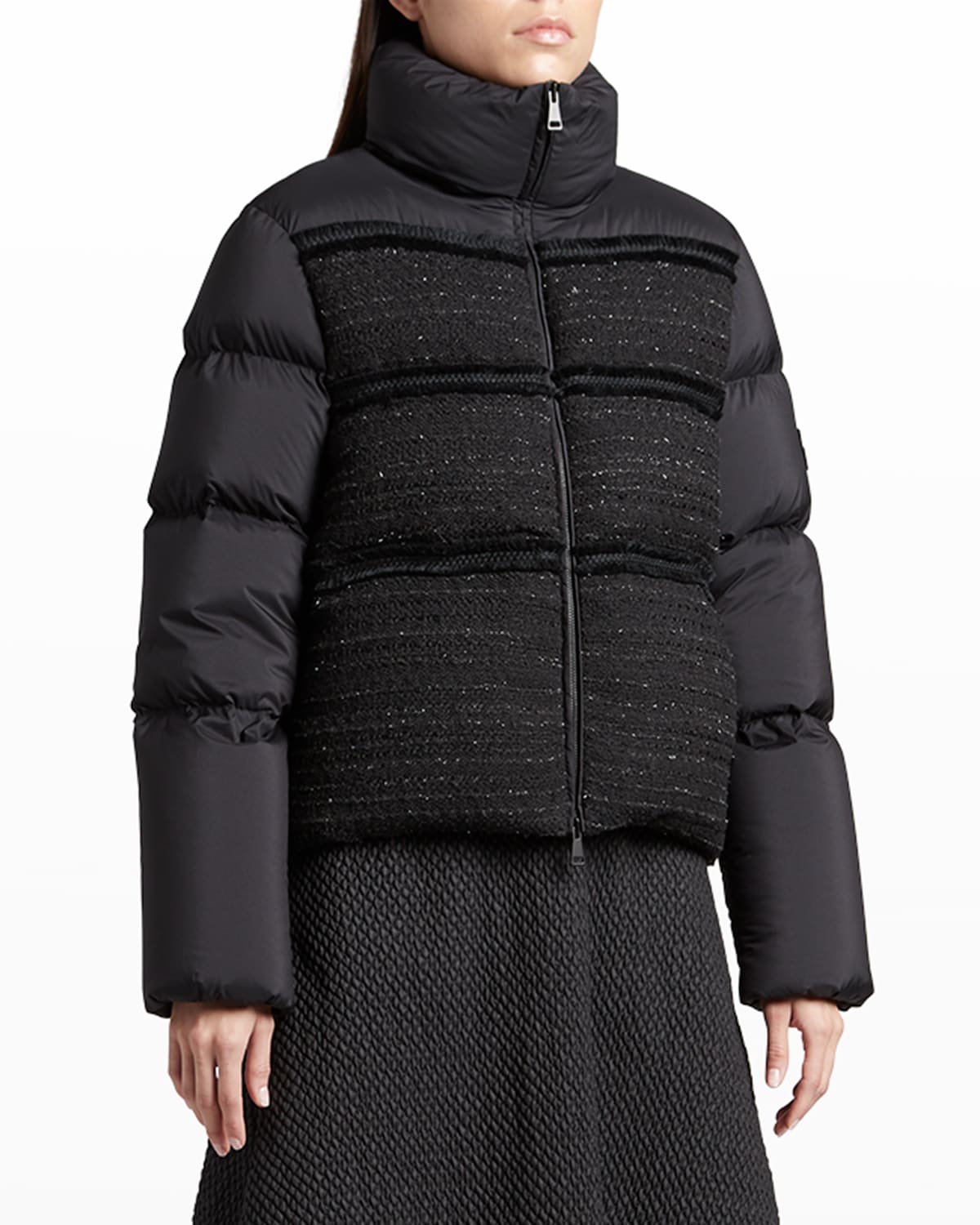 Moncler Aucun Quilted Tweed-lamé And Shell Down Jacket In Black