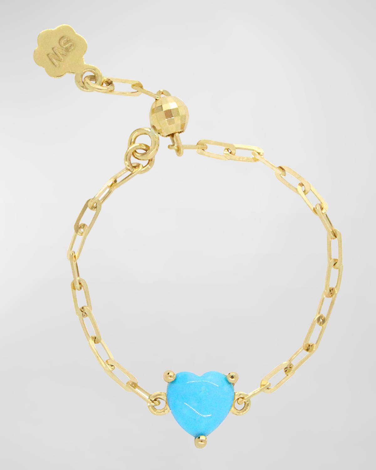 18K Gold Turquoise Heart Adjustable Chain Ring