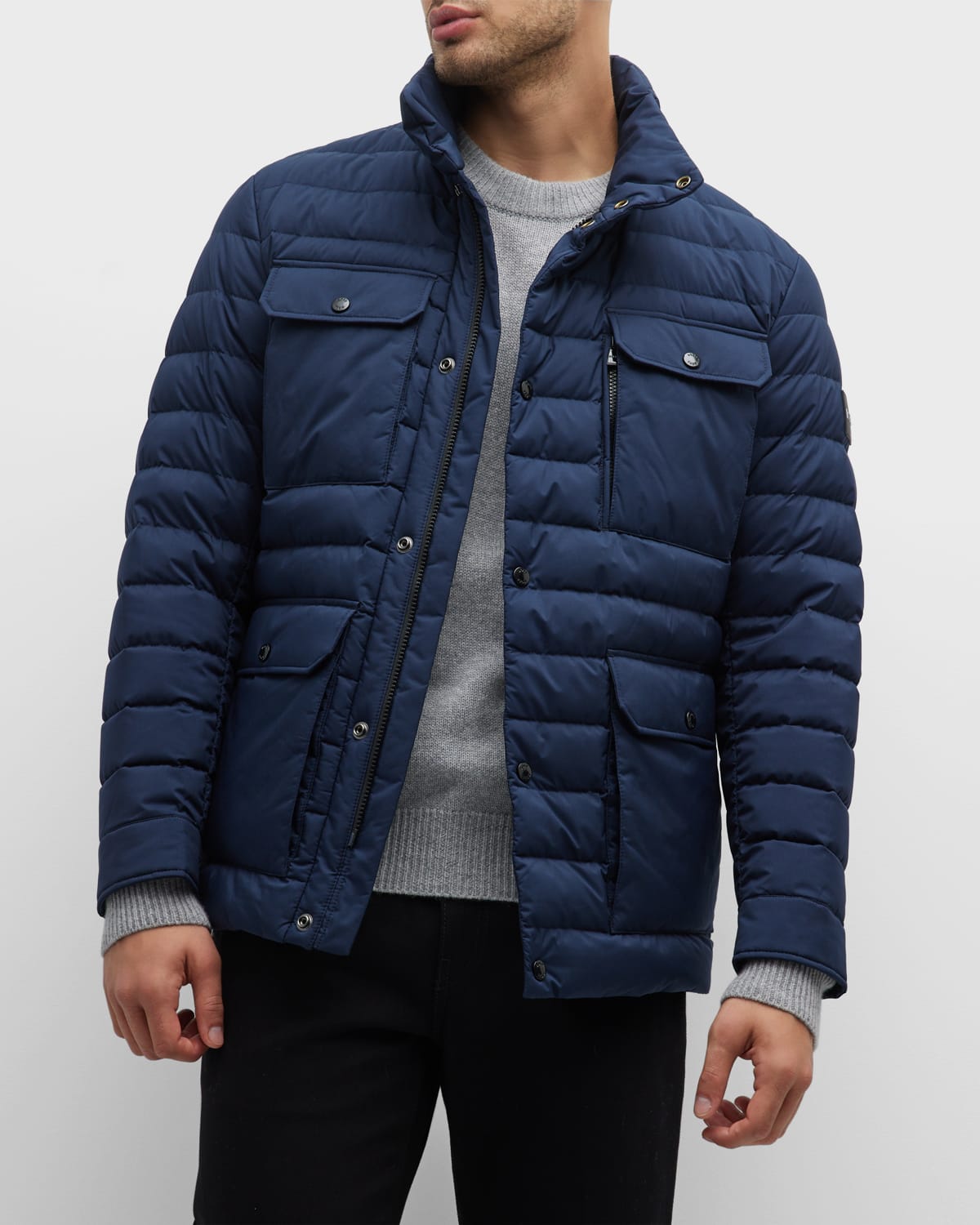 BOSS - Monogram-jacquard water-repellent padded jacket with hood