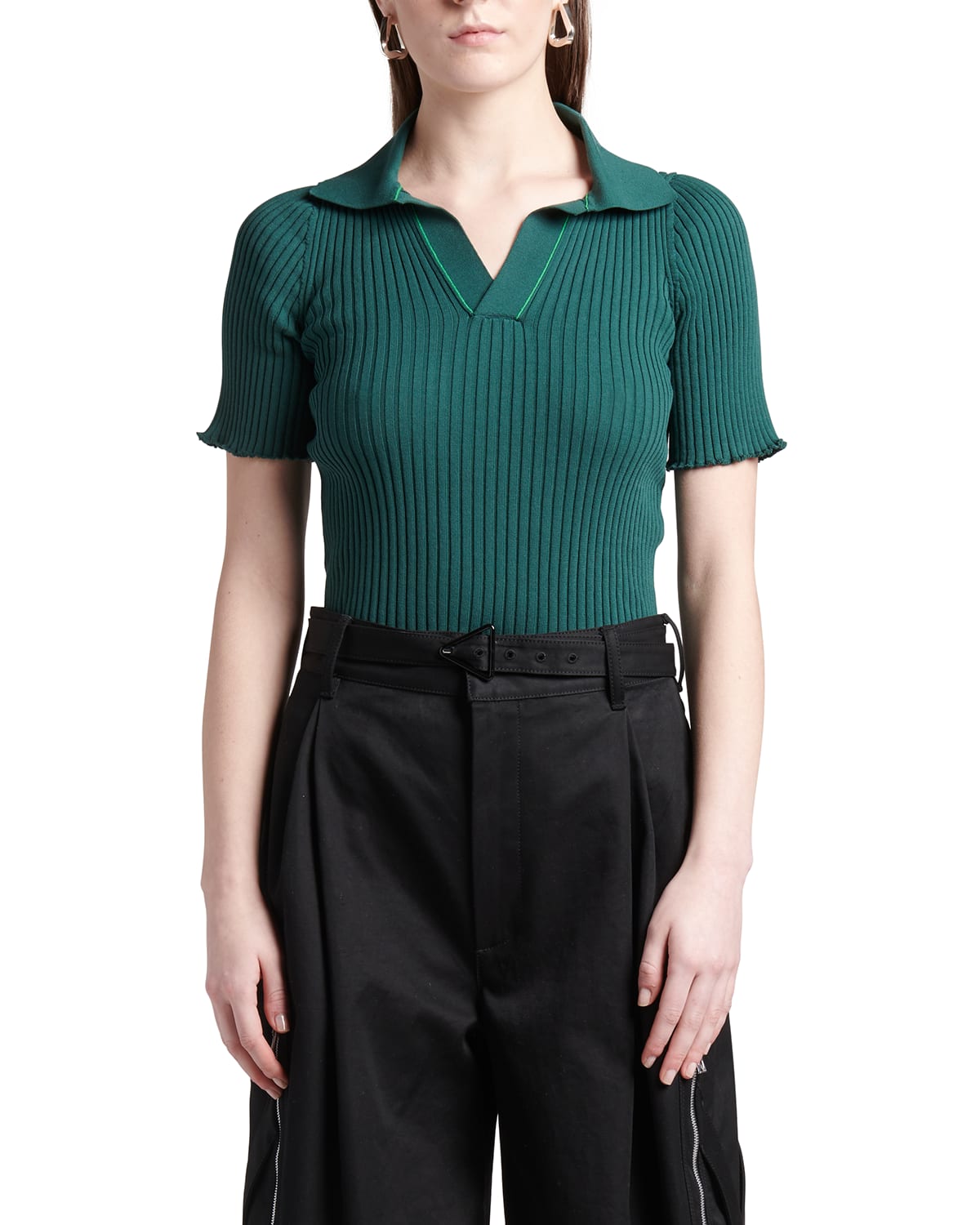 Bottega Veneta Cotton Rib Polo Shirt In Palm