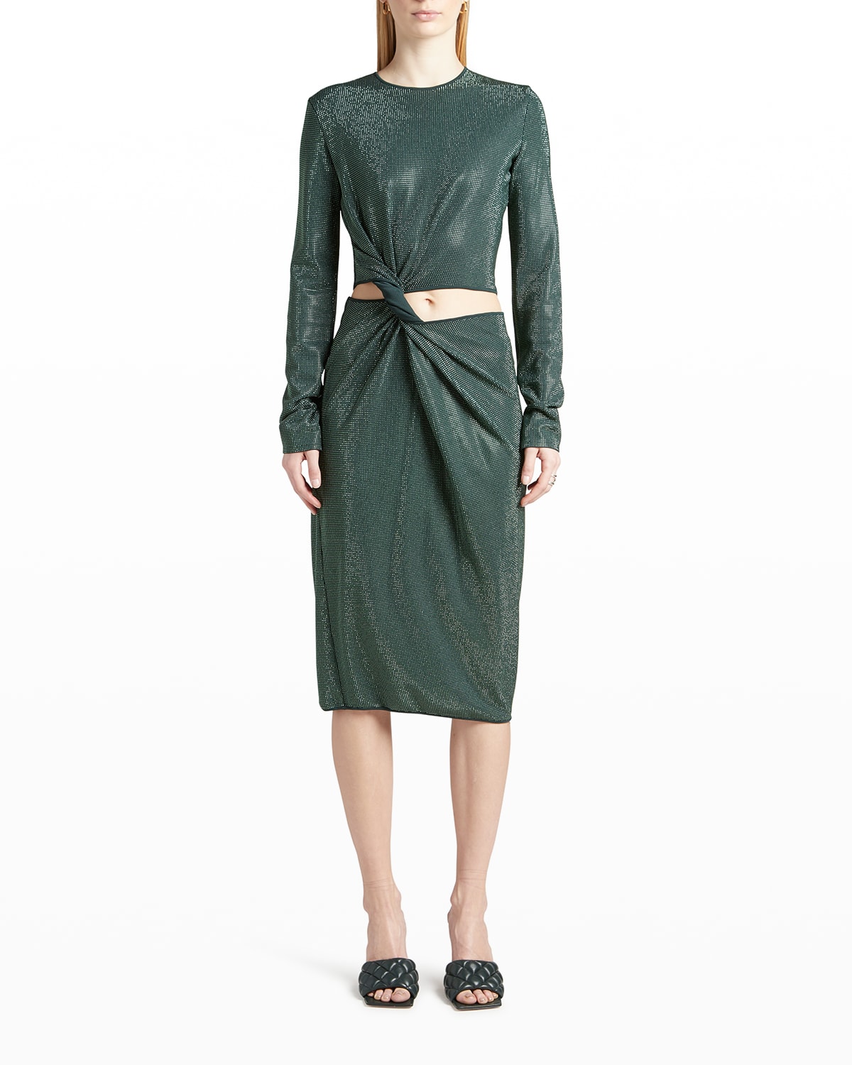 Bottega Veneta Hotfix Crystal-embellished Stretch-woven Midi Dress In Ink