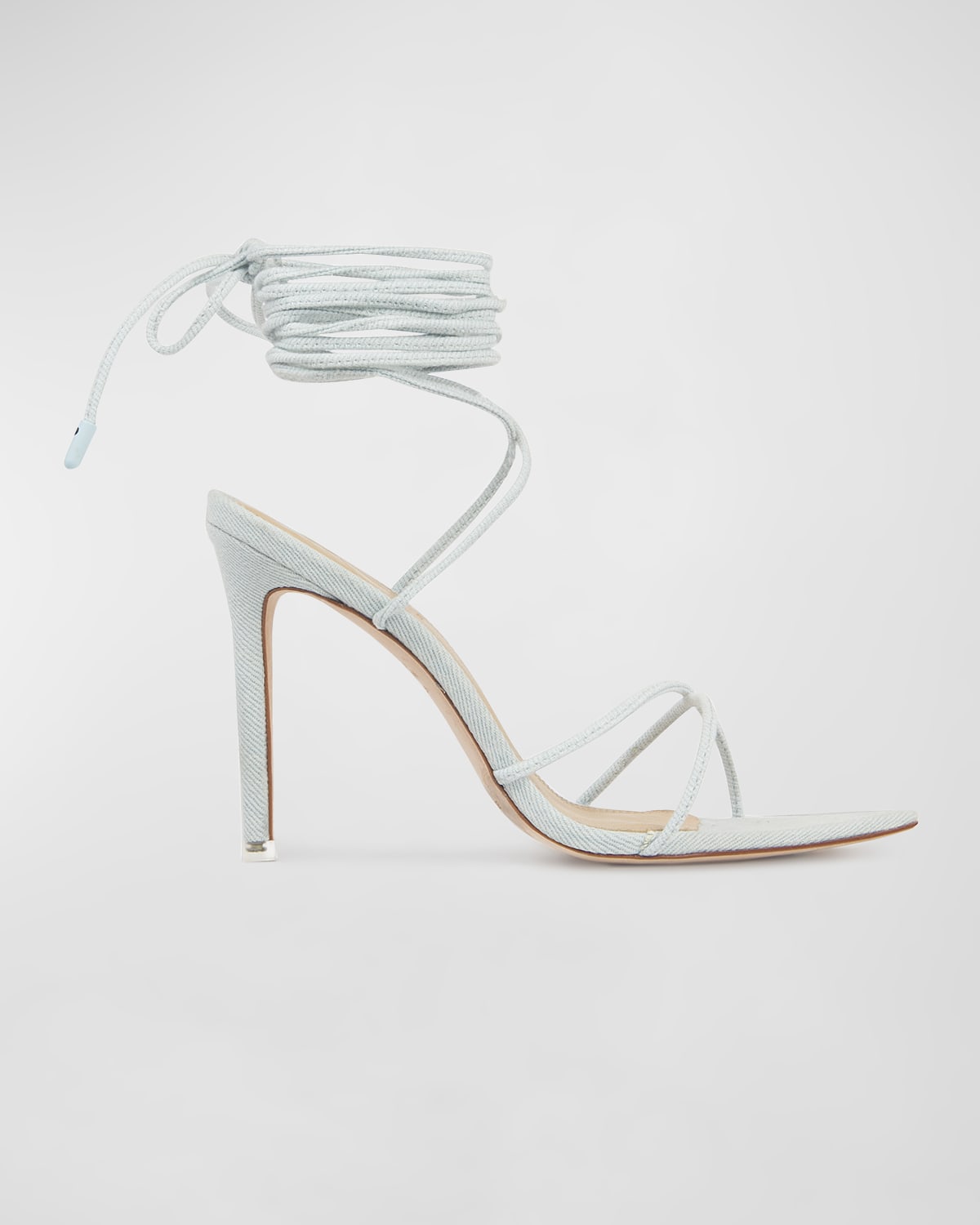 Black Suede Studio Talia Snake-embossed Ankle-wrap Sandals In Light Denim