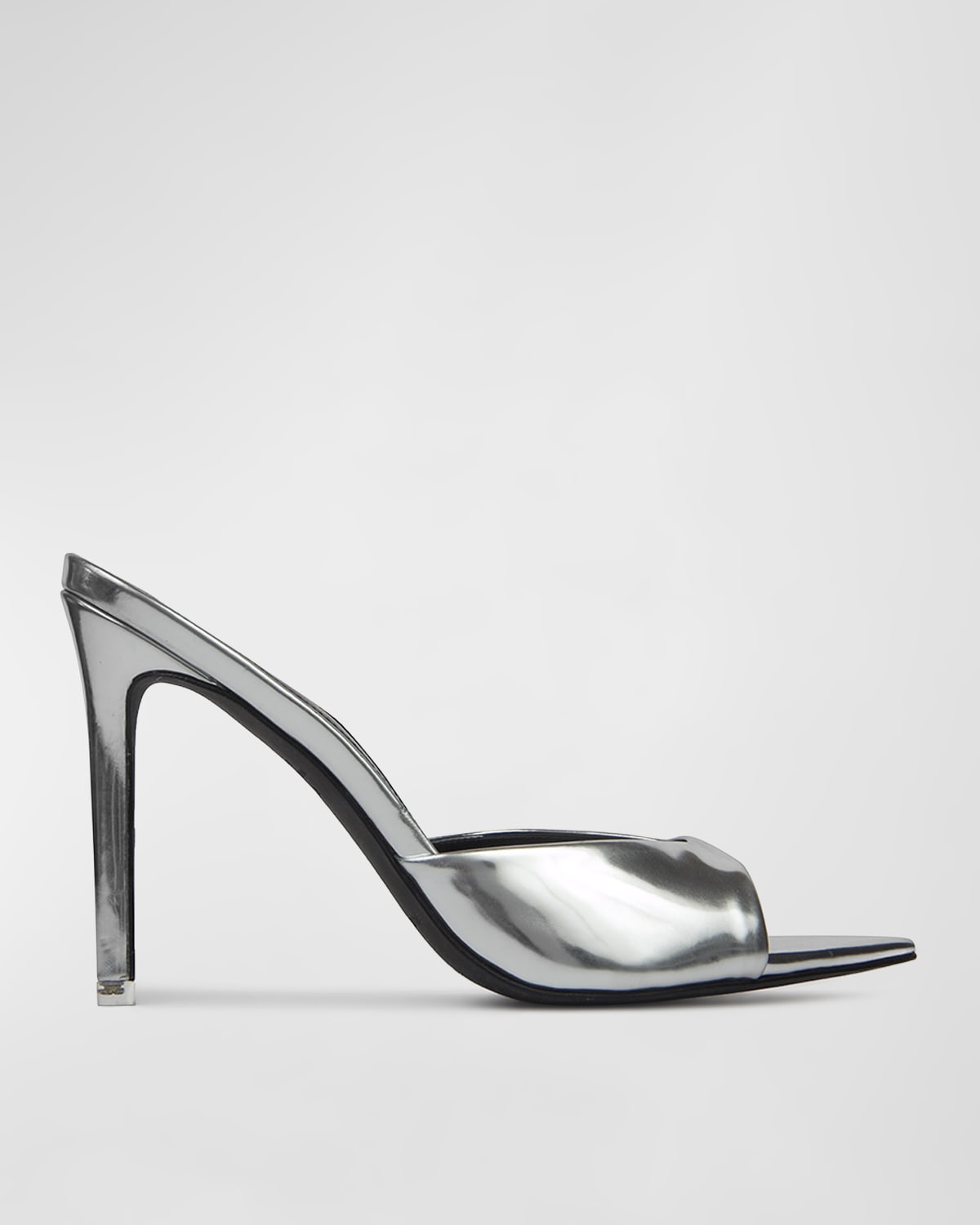Black Suede Studio Brea Patent Mule Sandals In Silver Metallic