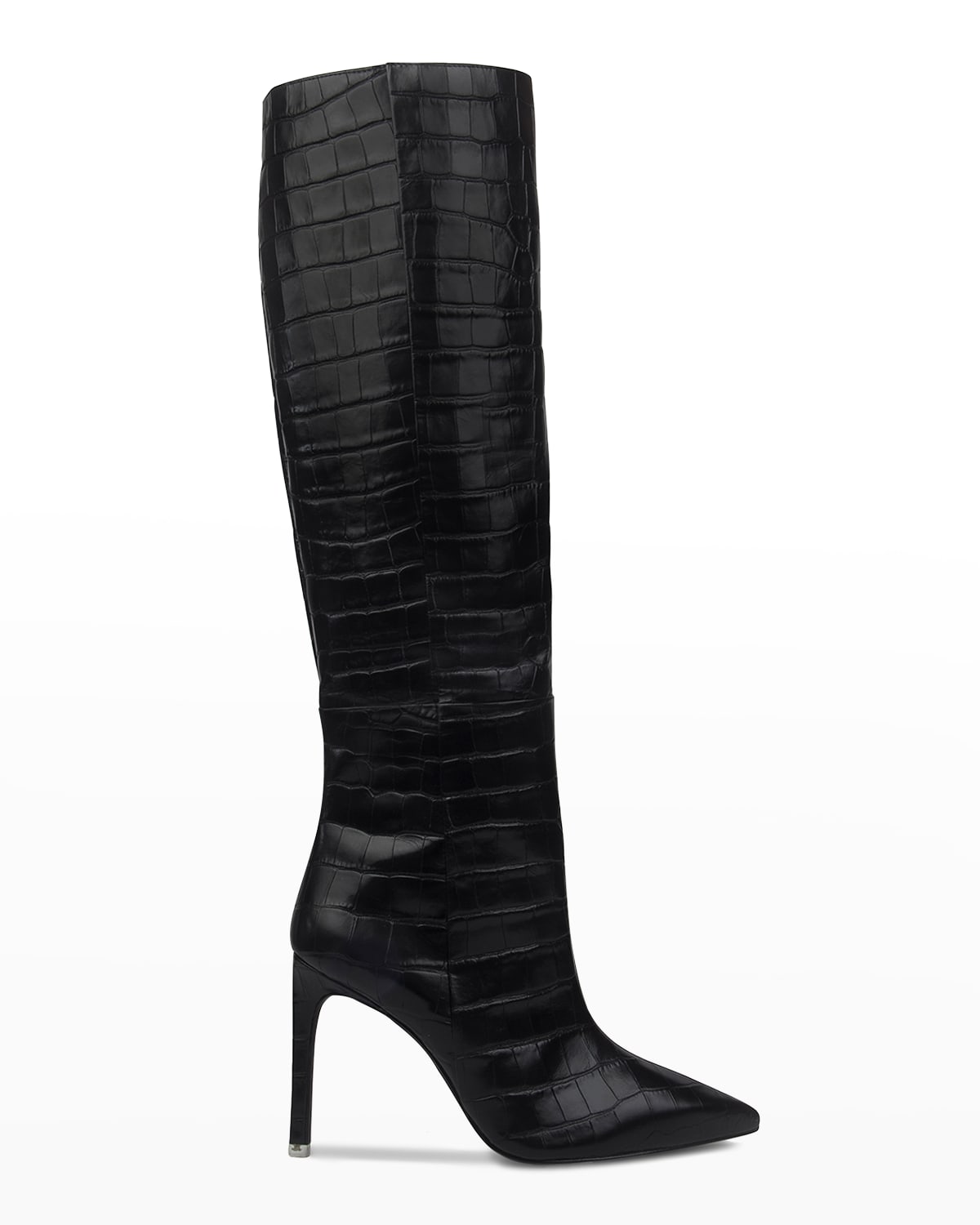 Black Suede Studio Taylor Croc Embossed Pointed Toe Boot In Black Croco