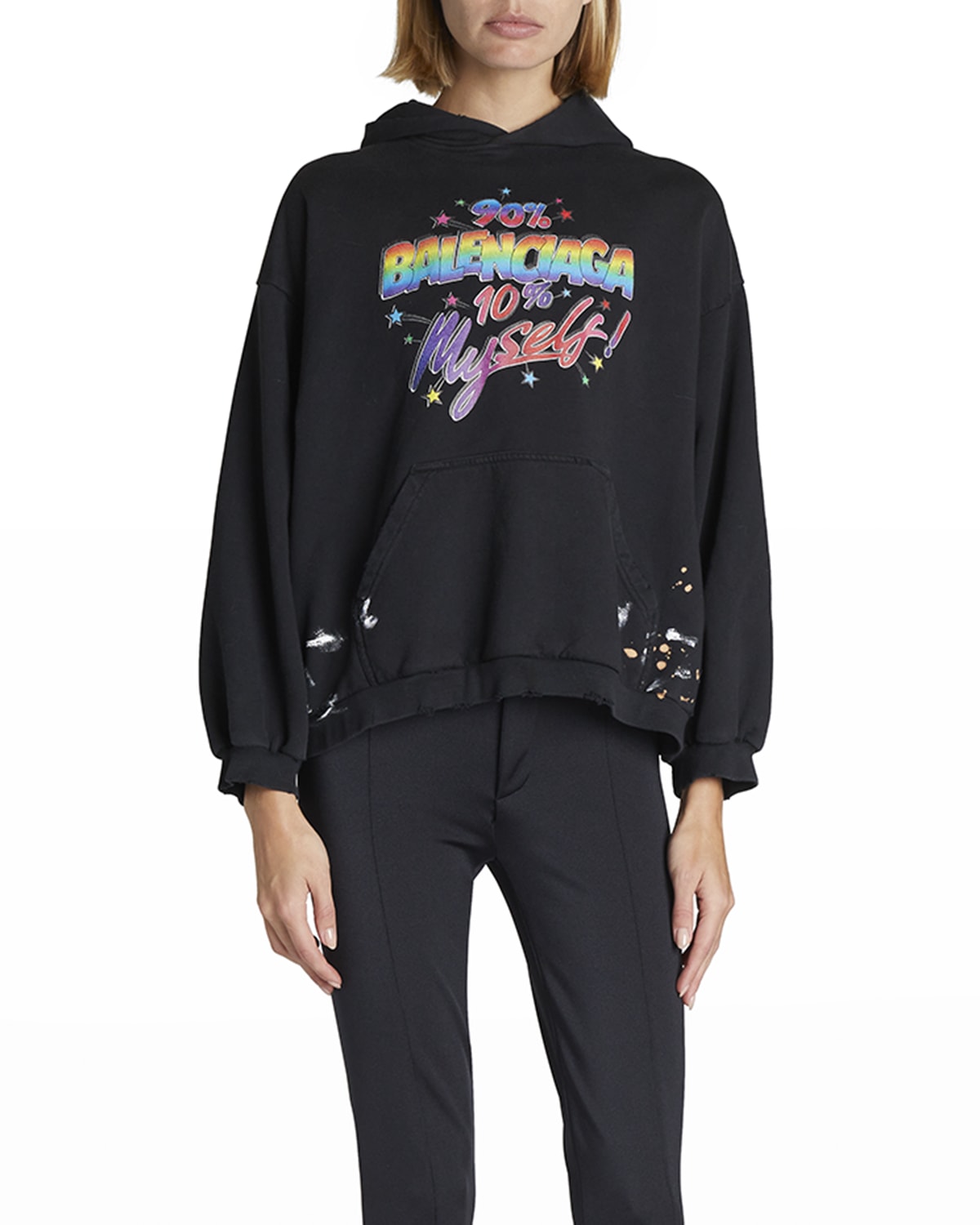 Balenciaga Logo Typographic-print Splatter Paint Hoodie In Noir