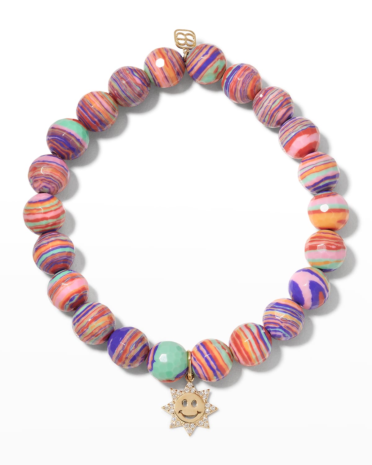 Pink Striped Jasper Bracelet with Small Happy Face Sun Charm