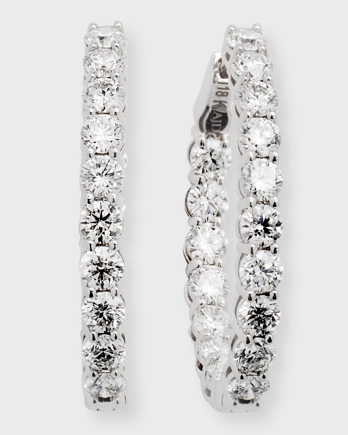 Neiman Marcus Diamonds 18k White Gold Diamond Oval Hoop Earrings, 5.1tcw
