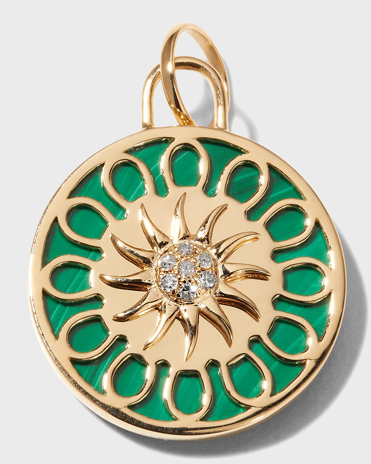 Kastel Jewelry 14K Gold Malachite & Diamond Sun Pendant
