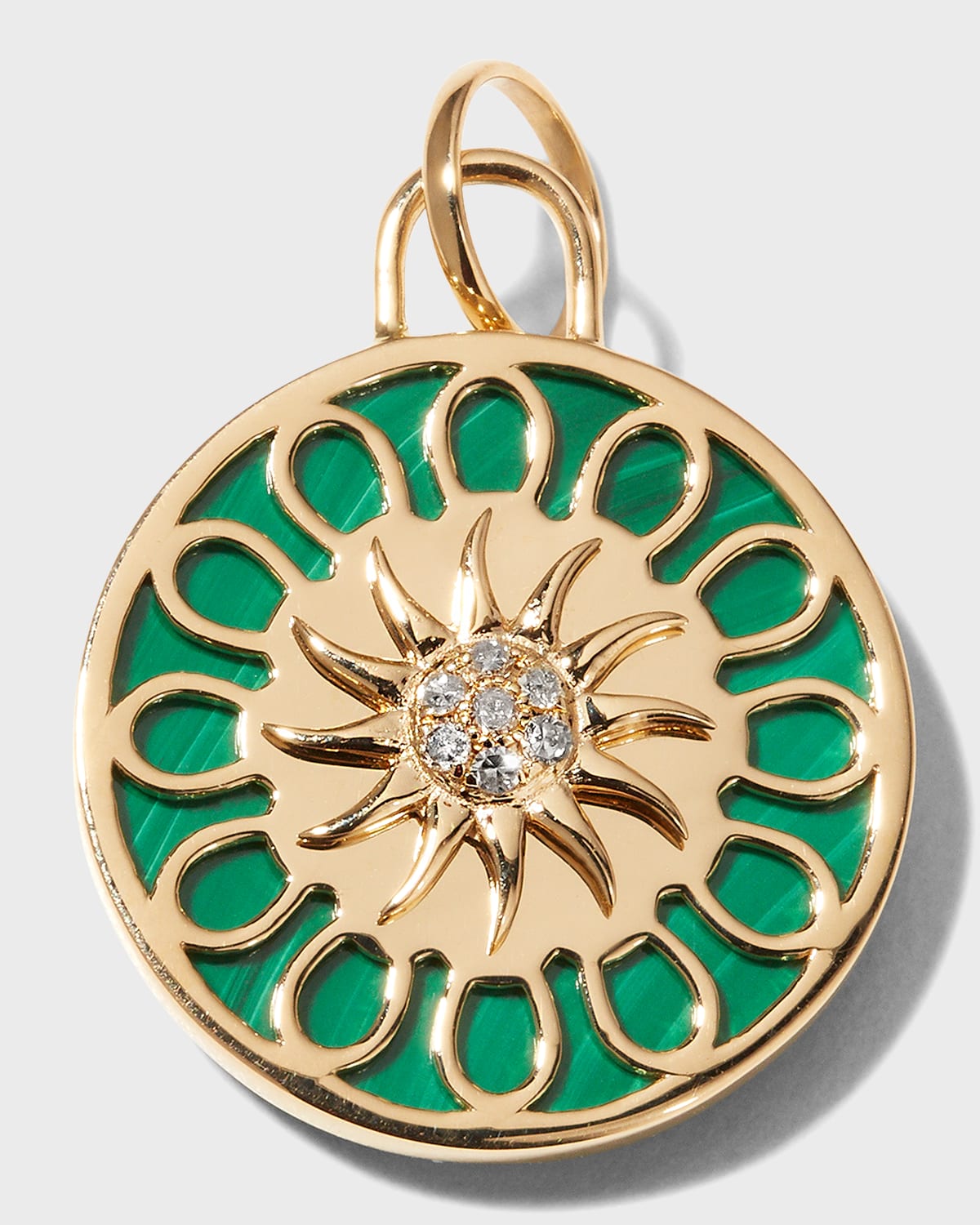 14K Gold Malachite & Diamond Sun Pendant