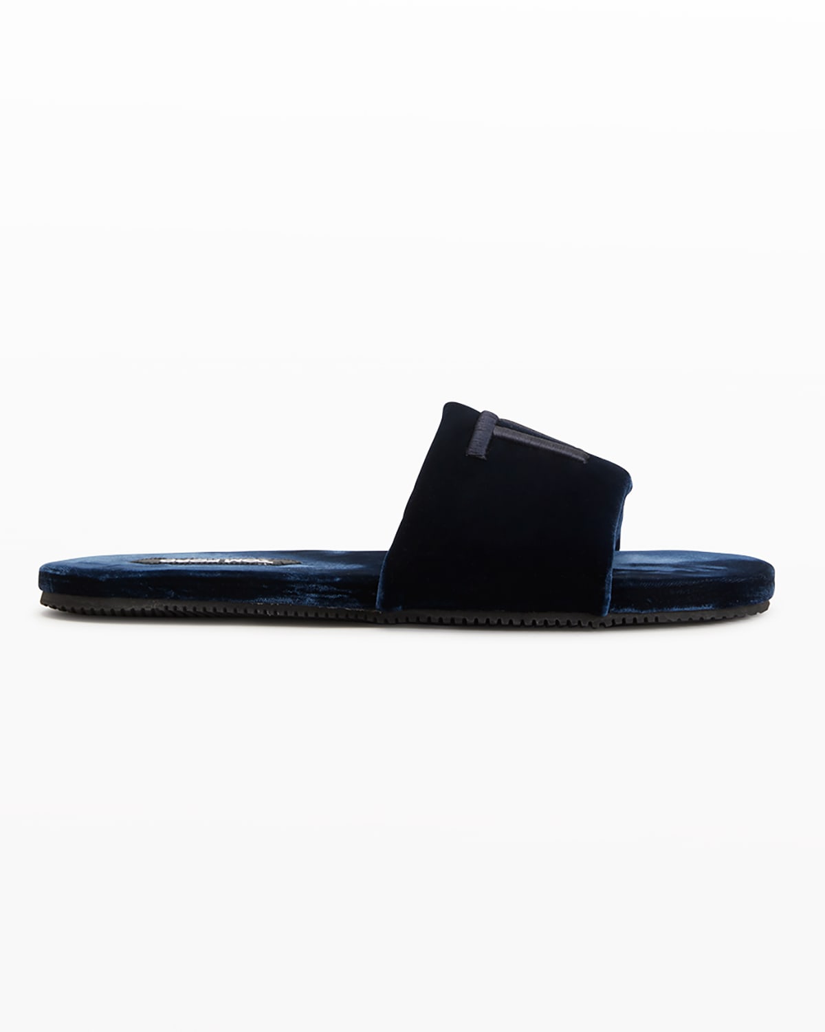 Tom Ford Harrison Logo-embroidered Velvet Slides In Ocean