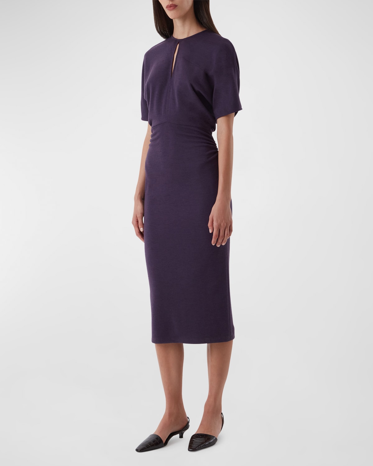 JUDITH & CHARLES MEDINA RUCHED KEYHOLE MIDI DRESS 