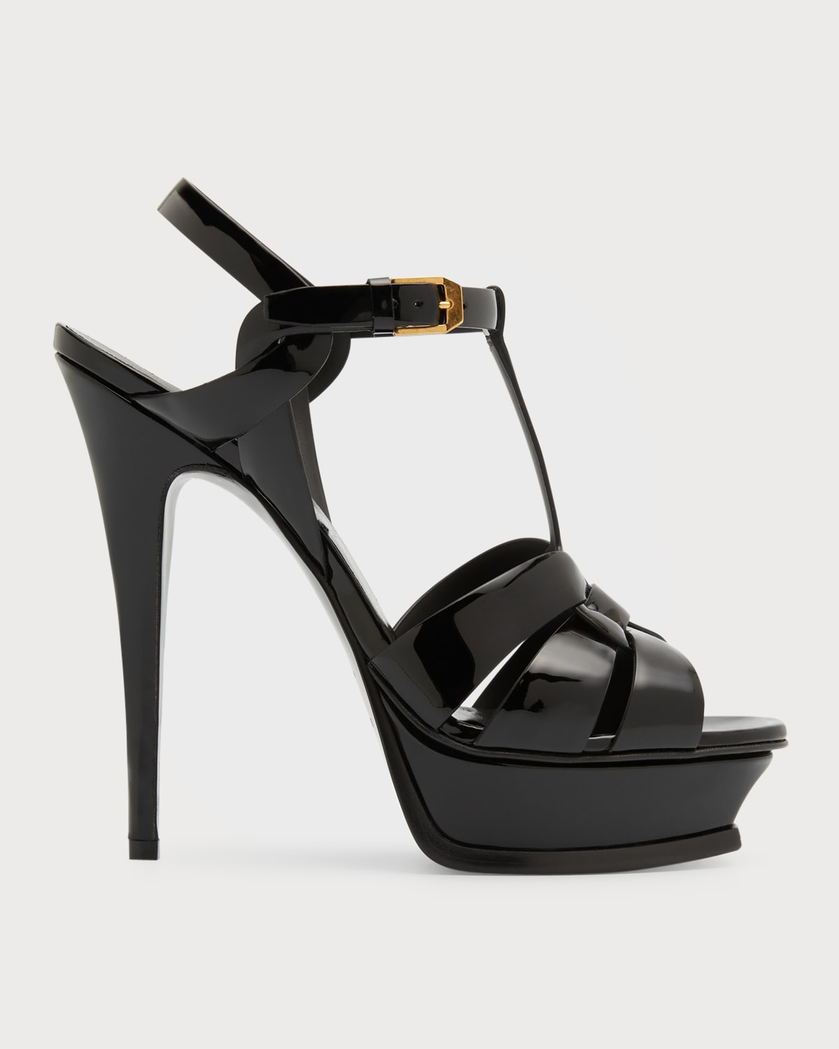 Saint Laurent Tribute Patent T-strap Platform Sandals In Black 1