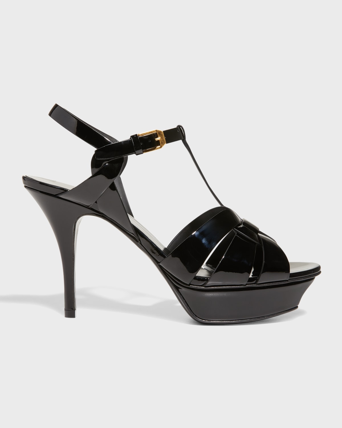 Shop Saint Laurent Tribute Patent T-strap Platform Sandals In Black