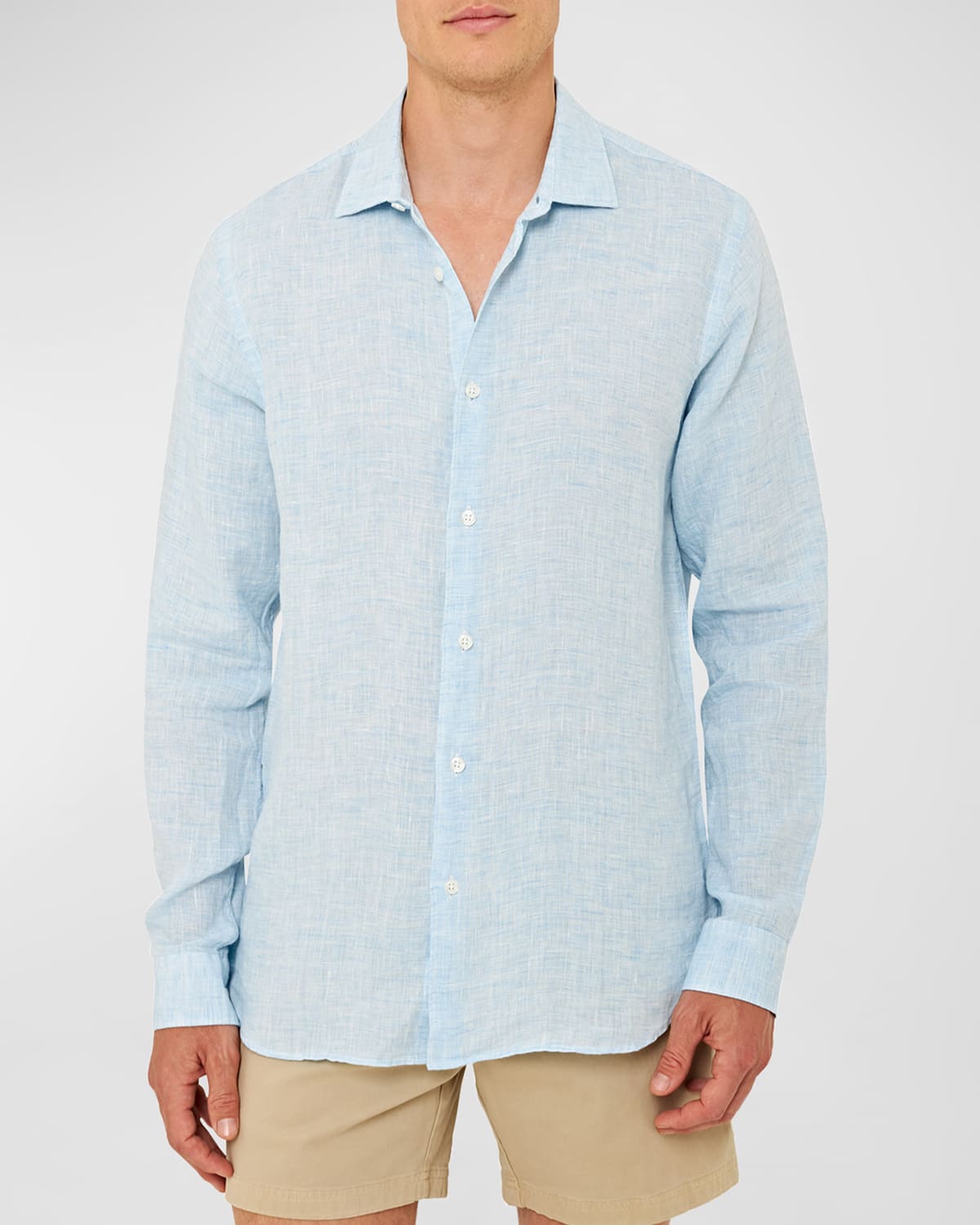 Shop Orlebar Brown Men's Giles Linen Sport Shirt In Pale Bluewhite