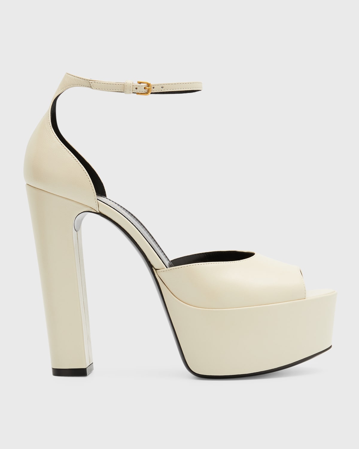 Saint Laurent Platform Ankle-strap Leather Sandals In Blanc Optique
