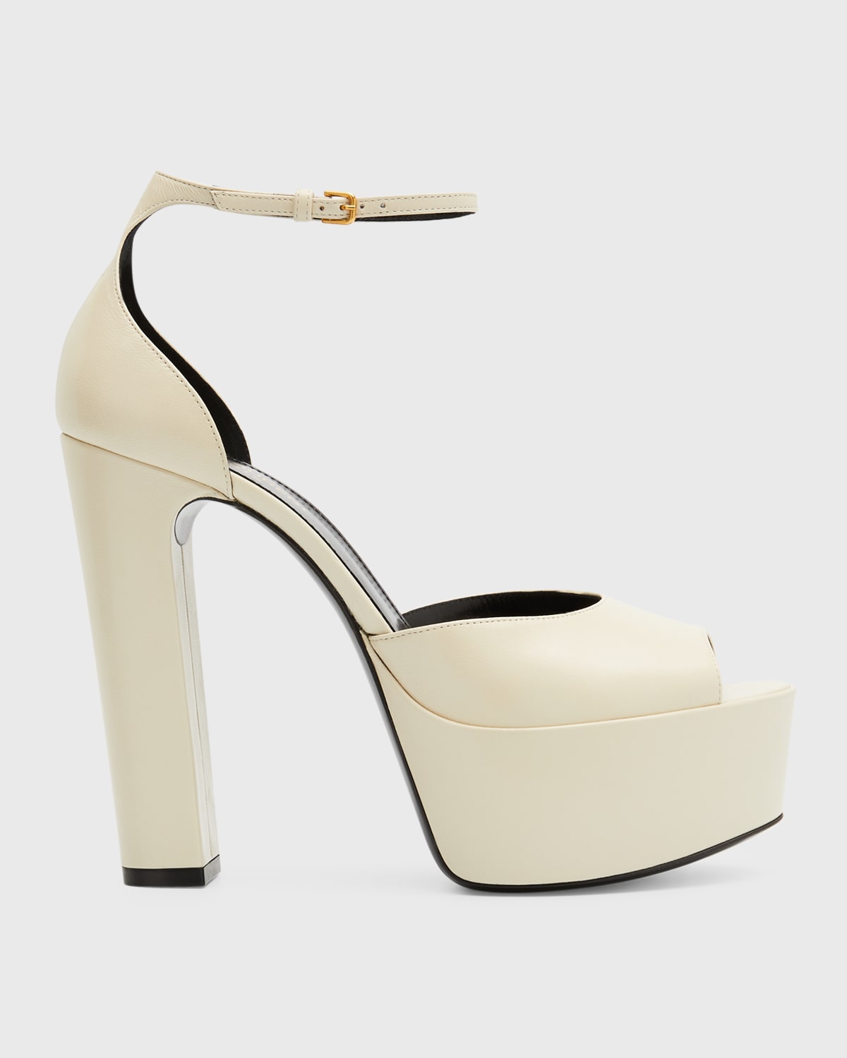 SAINT LAURENT PLATFORM ANKLE-STRAP LEATHER SANDALS