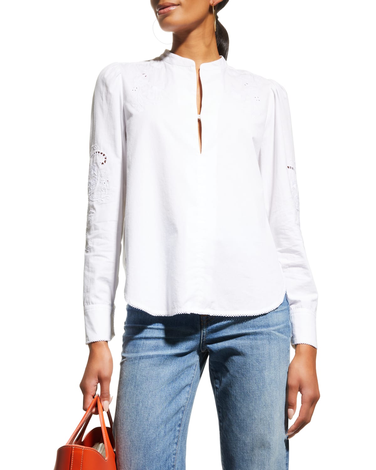 Rag & Bone Jade Floral Embroidered Long-sleeve Blouse In White