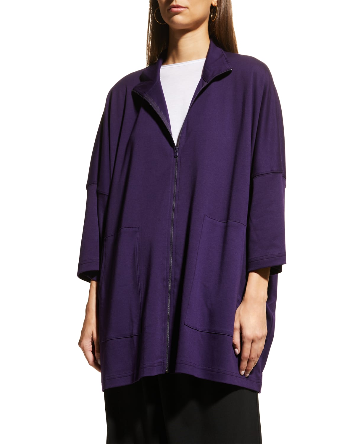 Eskandar Sloped Shoulder Zip-front Top In Black