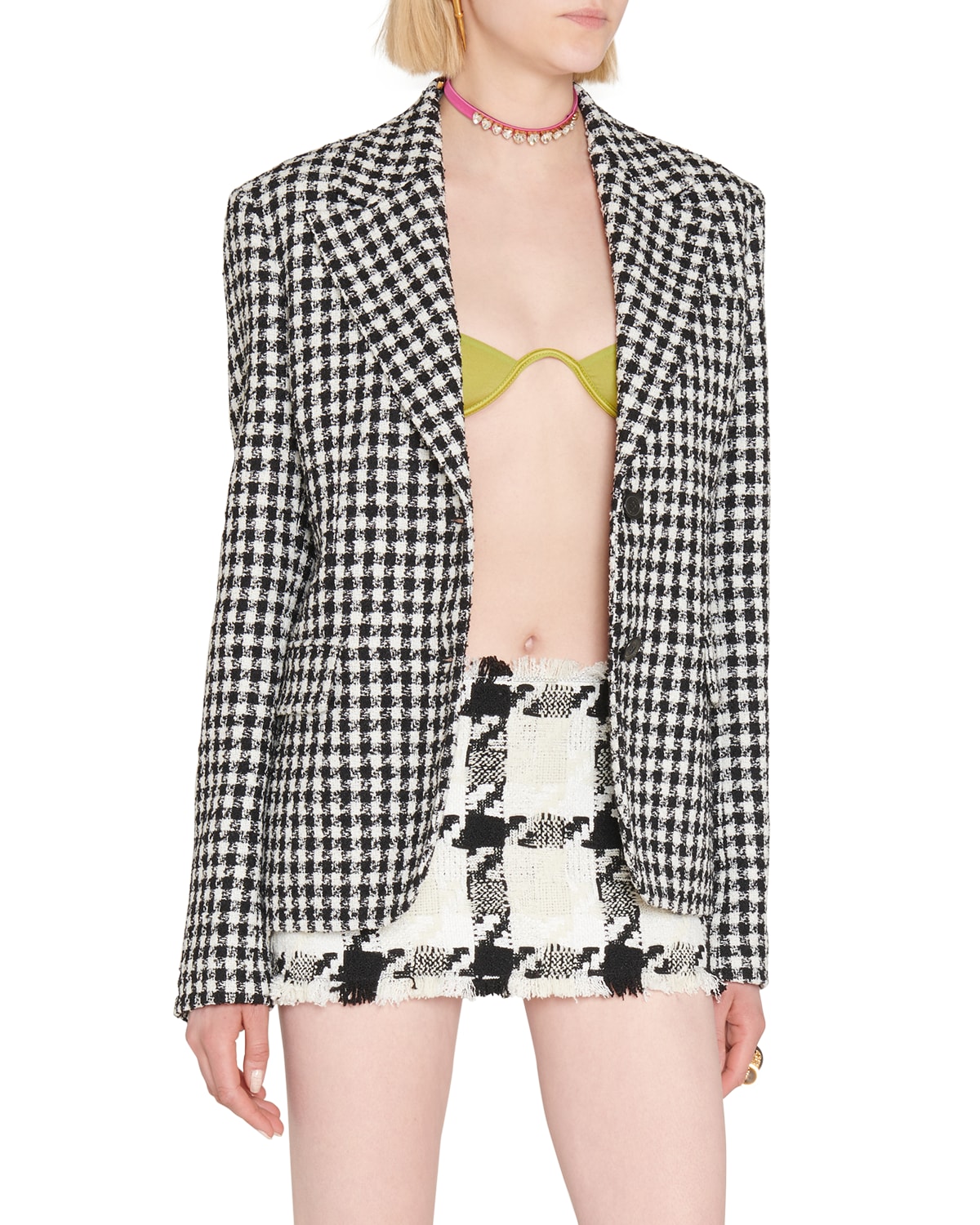 Versace Houndstooth-pattern Single-breasted Blazer In White / Black