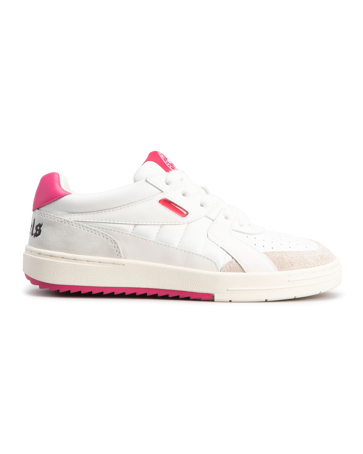 Palm Angels Palm University Mixed Leather Sneakers In White Fuchsia