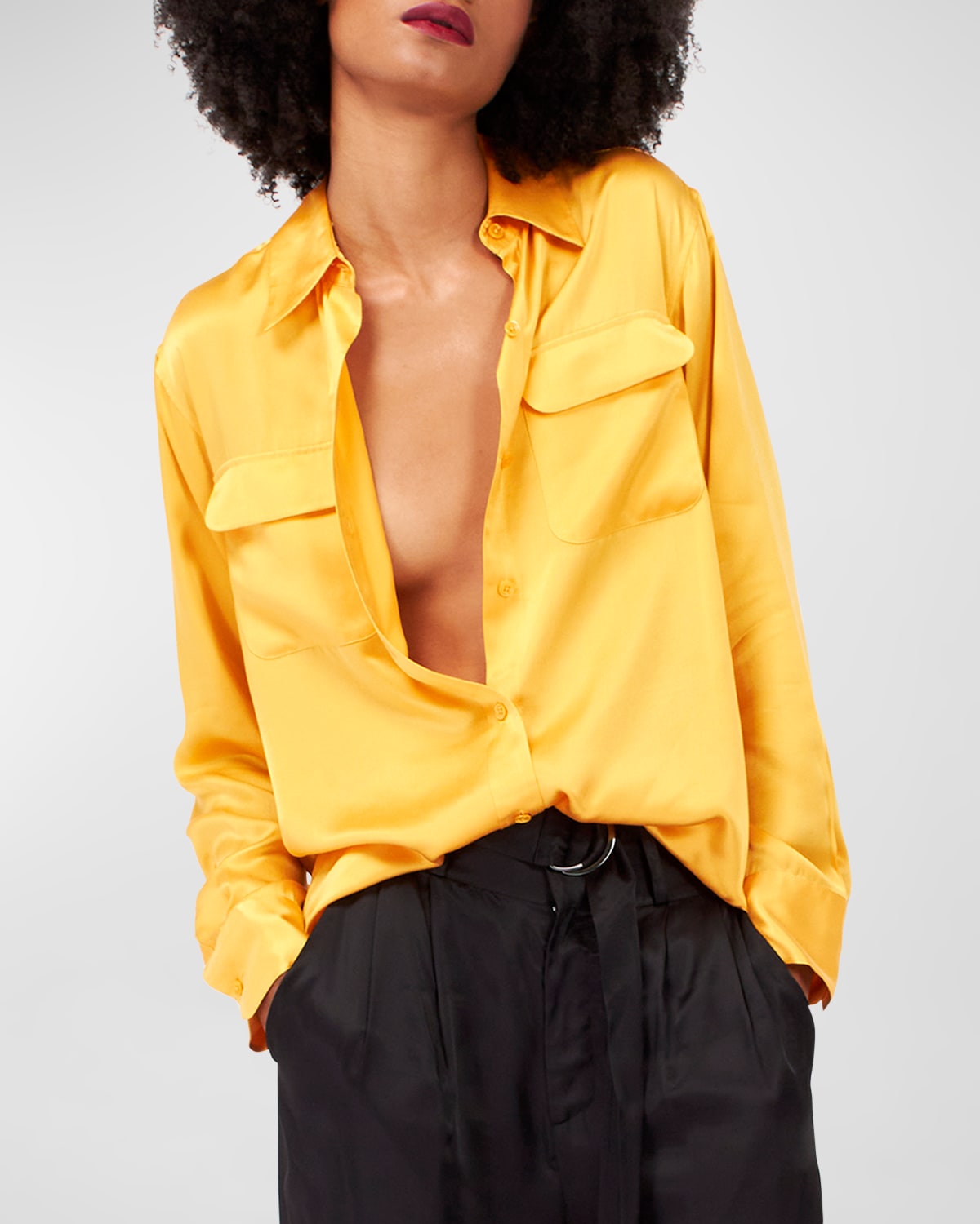 Equipment Signature Button-down Charmeuse Shirt In Citrus