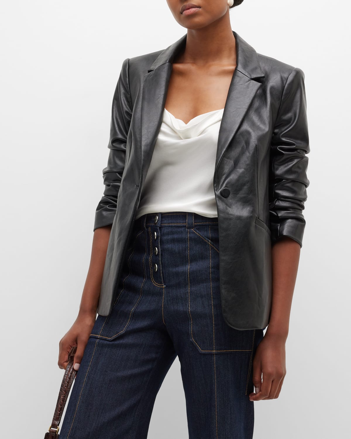 Cinq À Sept Kylie Faux-leather Scrunched-sleeve Jacket In Coconut