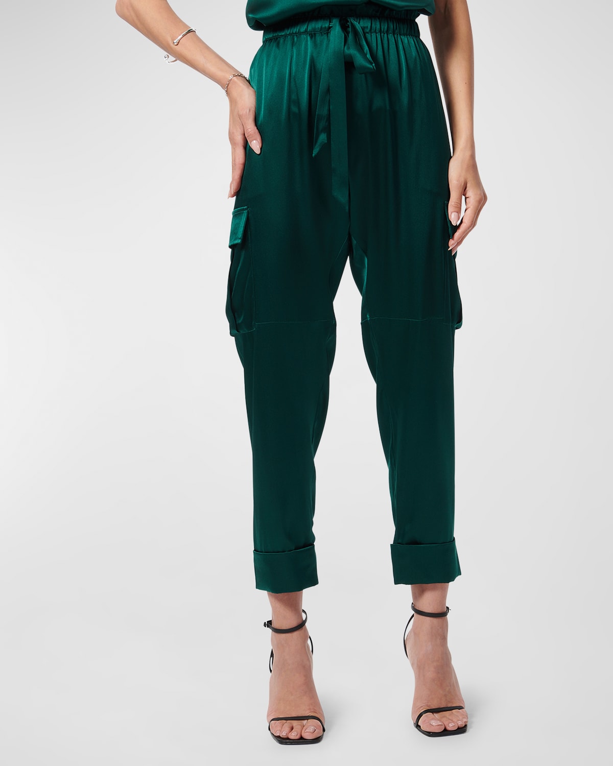 Shop Cami Nyc Carmen Cropped Silk Cargo Pants In Pine