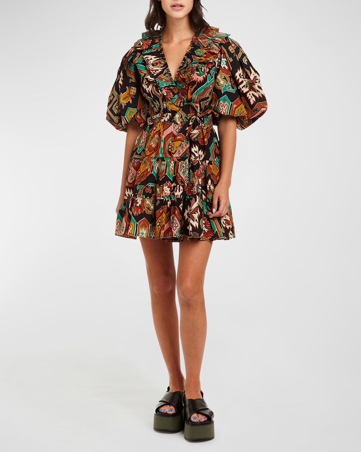 LOVE THE LABEL Remy Printed Puff-Sleeve Belted Mini Dress