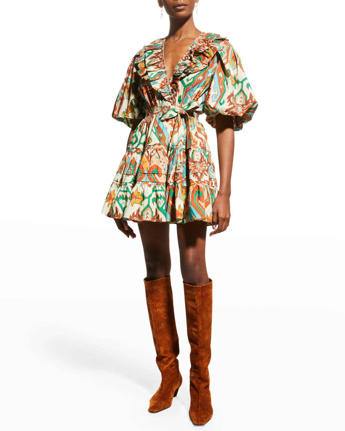LOVE THE LABEL Remy Printed Puff-Sleeve Belted Mini Dress