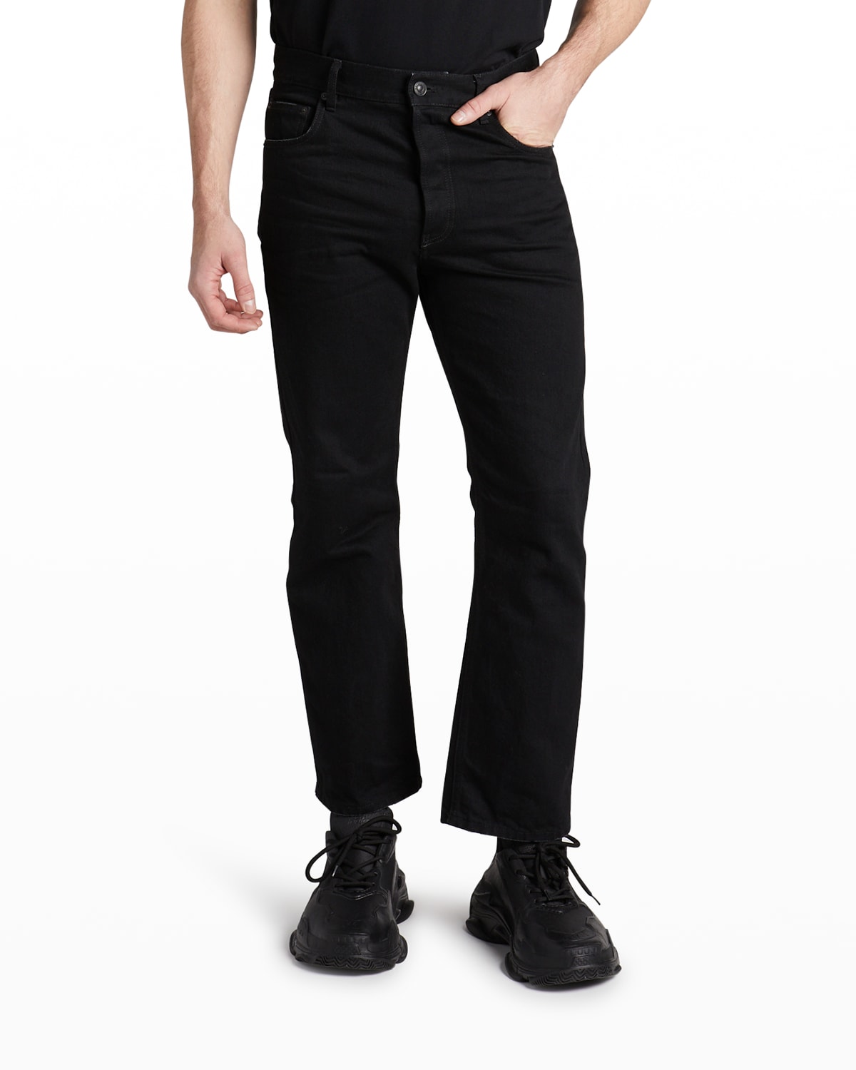 Balenciaga Men's Cropped Slim-fit Jeans In Black