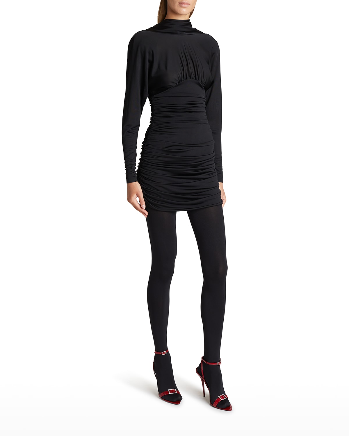 Saint Laurent Black Mini Dress With Cowl Back In Viscose In Nero