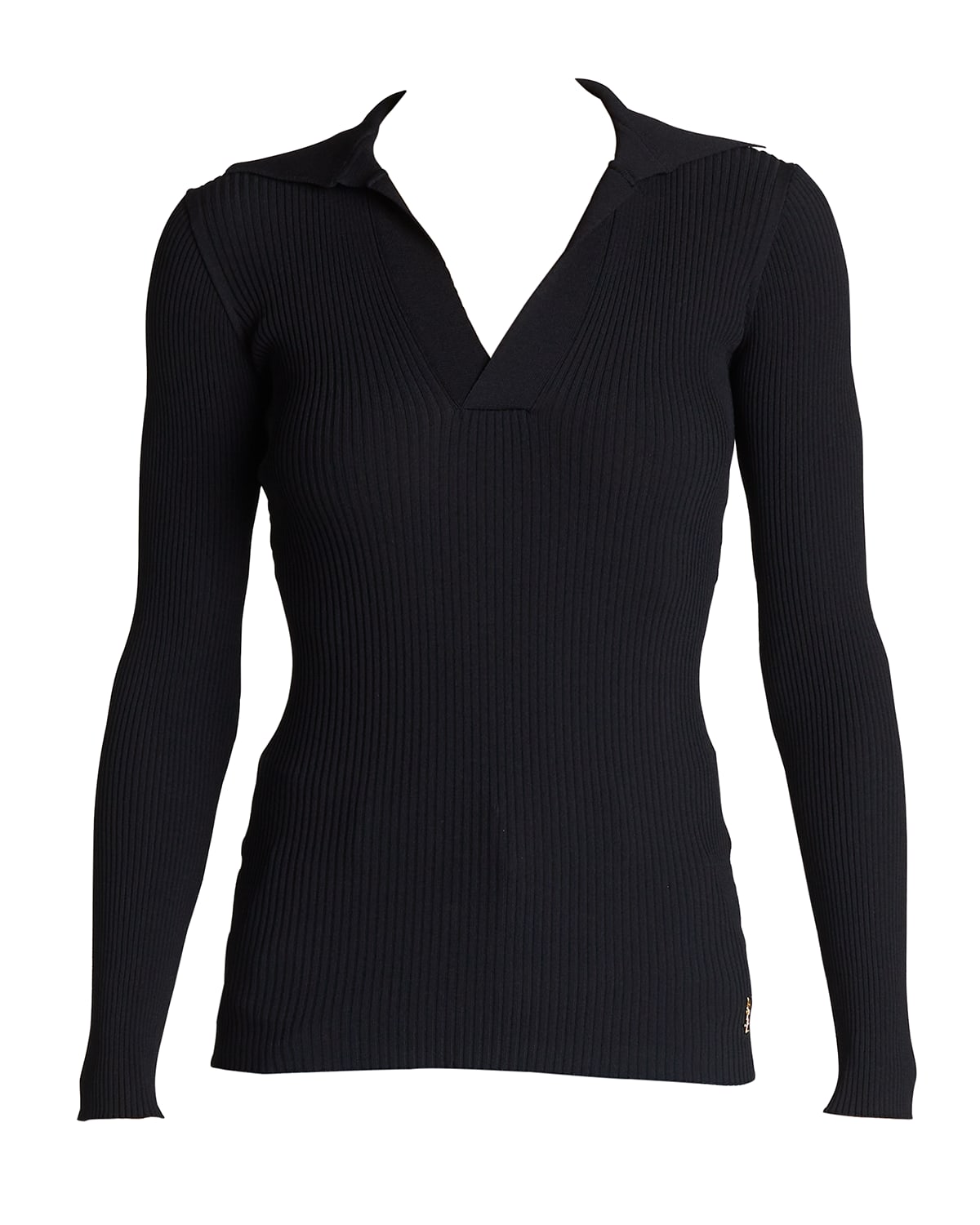 Saint Laurent Ribbed Polo Undershirt Sweater In Nero