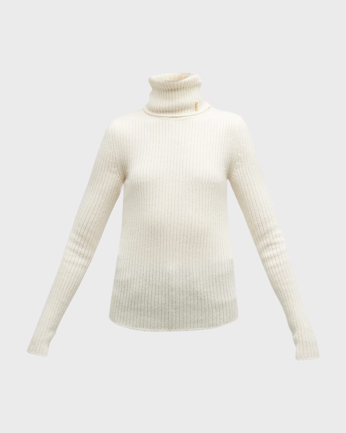 Saint Laurent Ribbed Turtleneck Pullover In Cream Wool And Cashmere In Natural