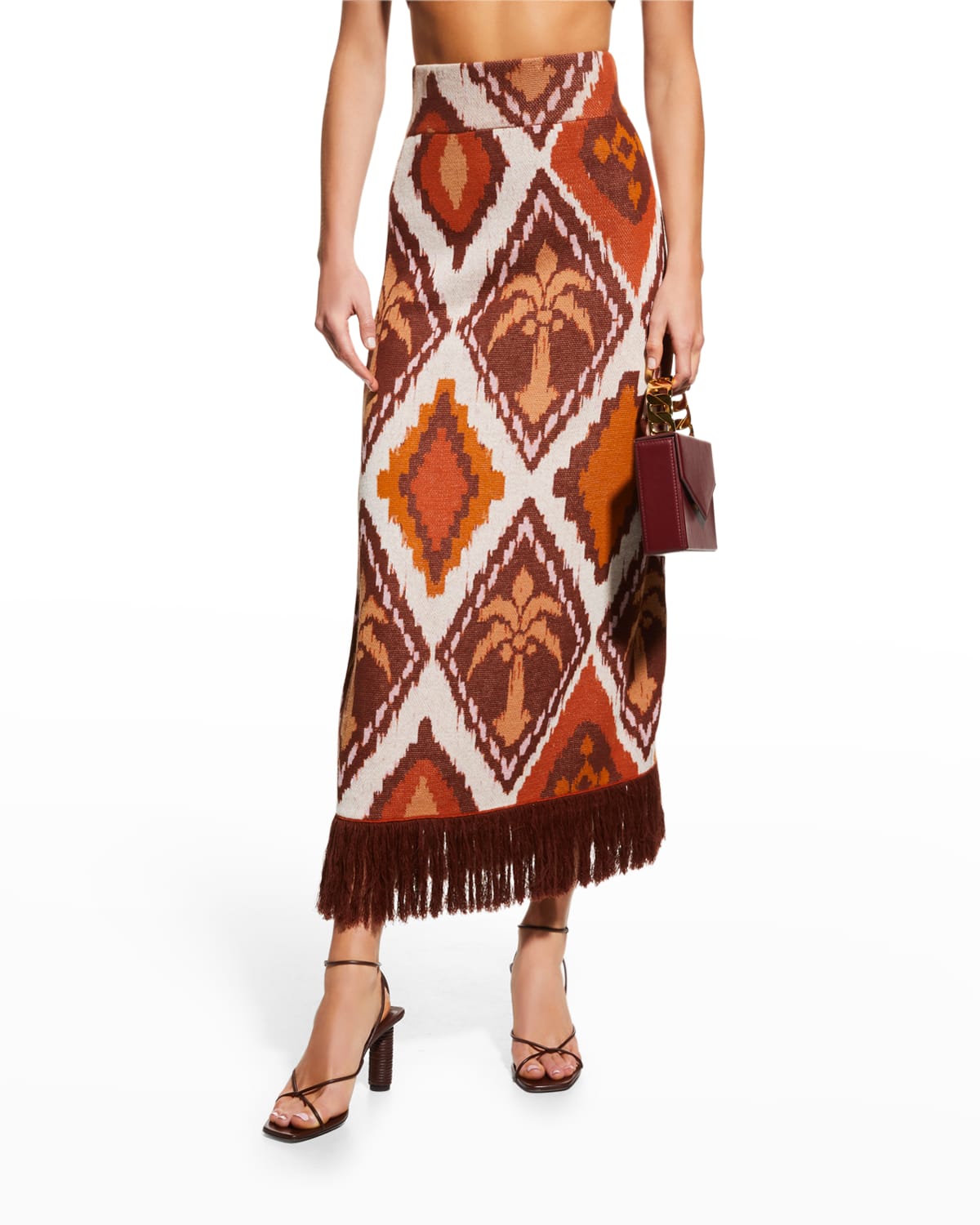 Tribal Poems Fringe Midi Skirt