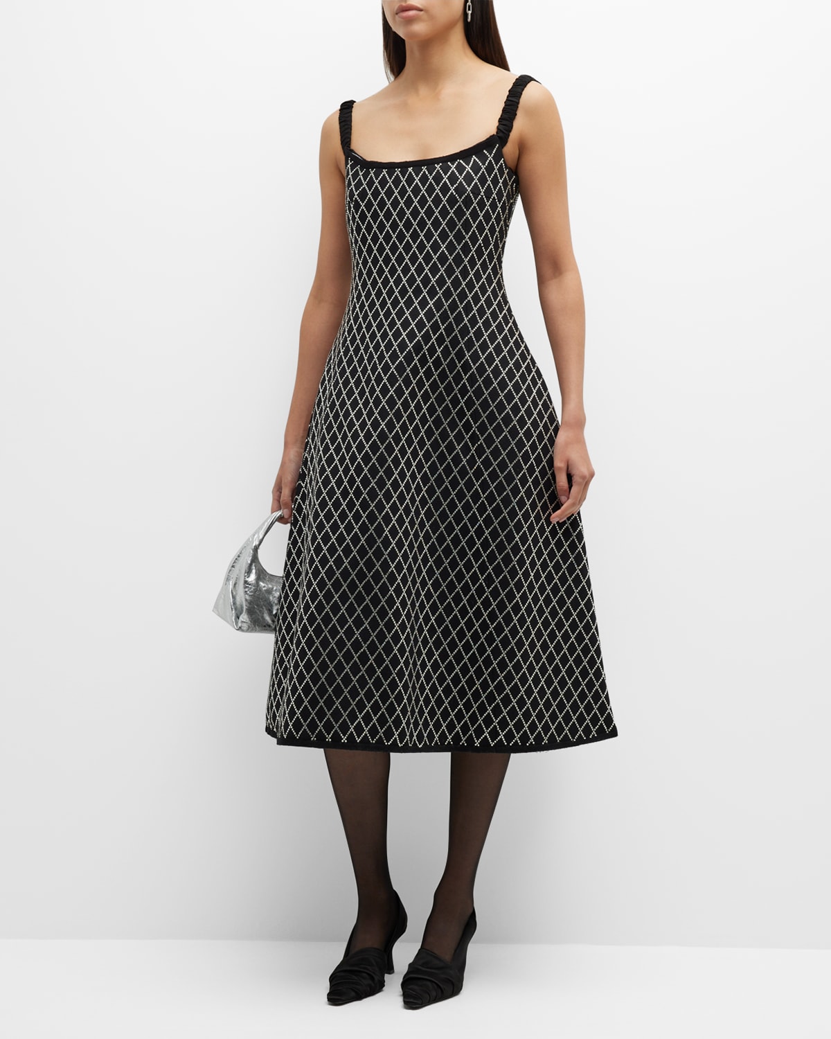 Shop Khaite Uma Midi Dress W/ Crystal Details In Black