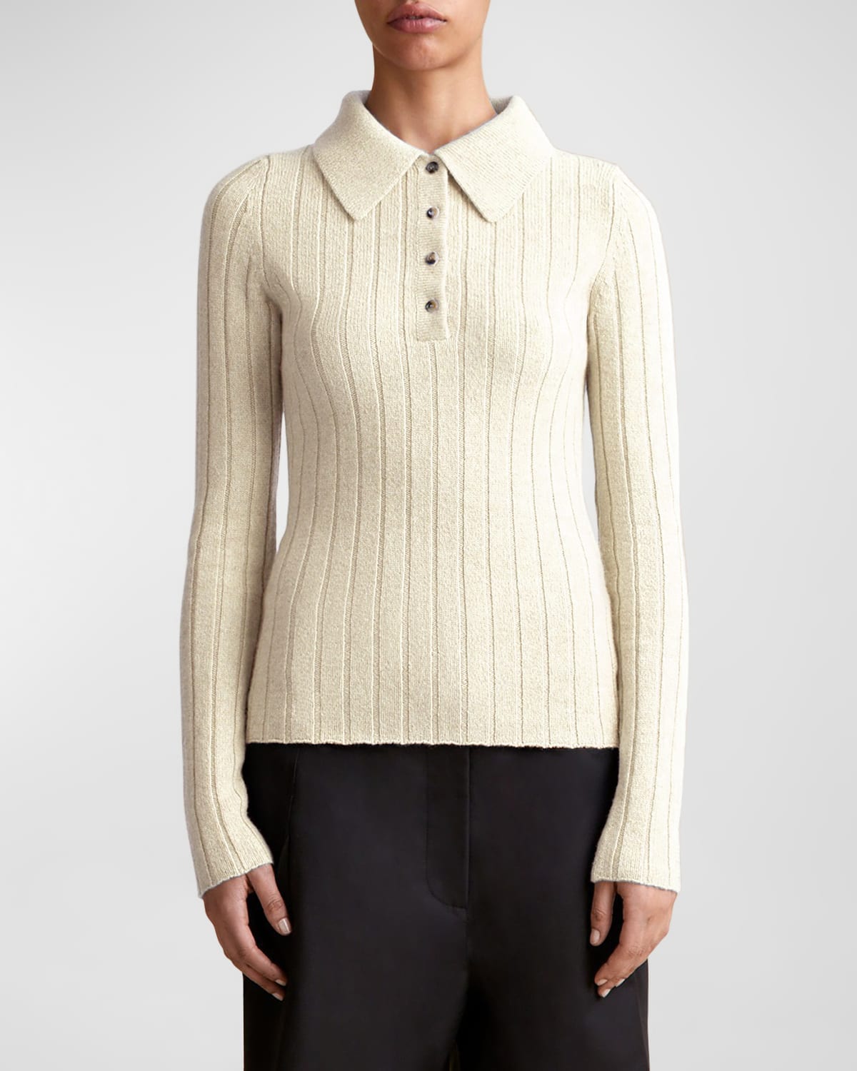 Shop Khaite Hans Polo Cashmere Sweater In Magnolia