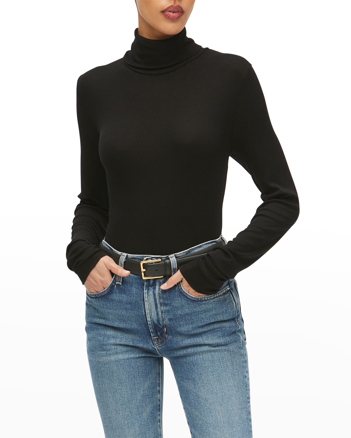 Michael Stars Nora Rib Turtleneck Top In Black
