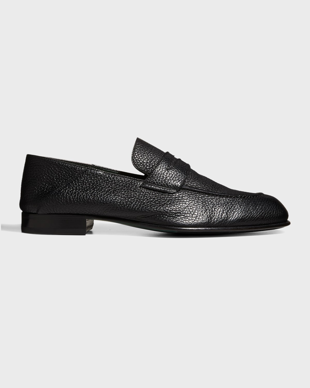 Brioni Men's Almond-toe Leather Penny Loafers In Black