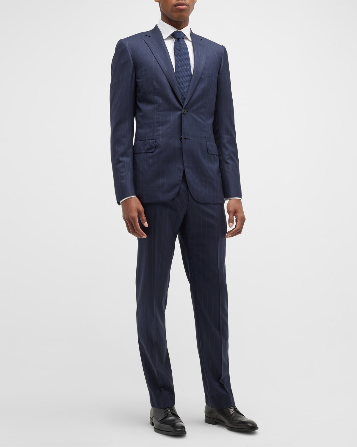 Brioni Men's Mouline Twill Wool Suit In Midnight Blue