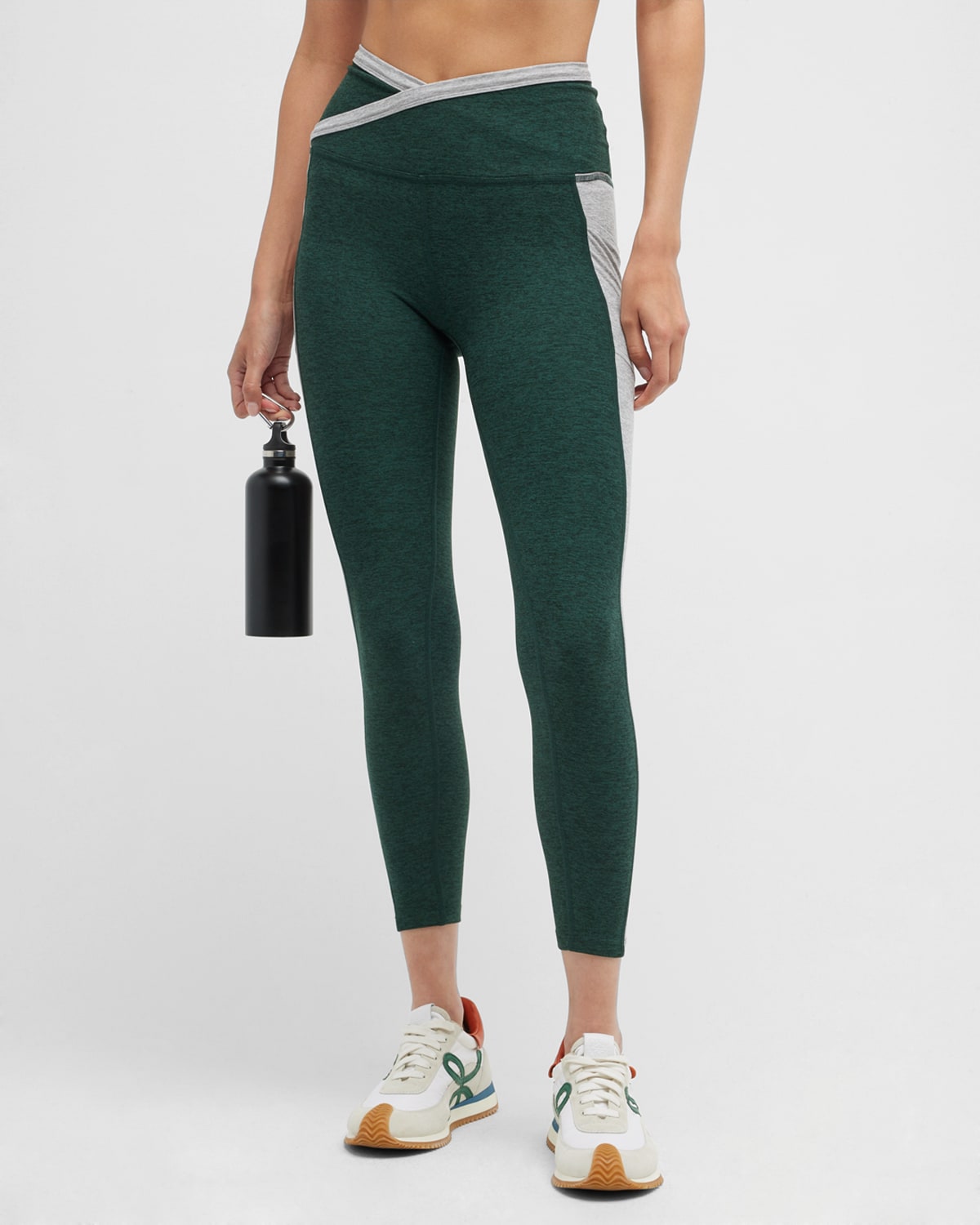 Beyond Yoga Spacedye On Block High-waist Midi Leggings In Forest Green Silv