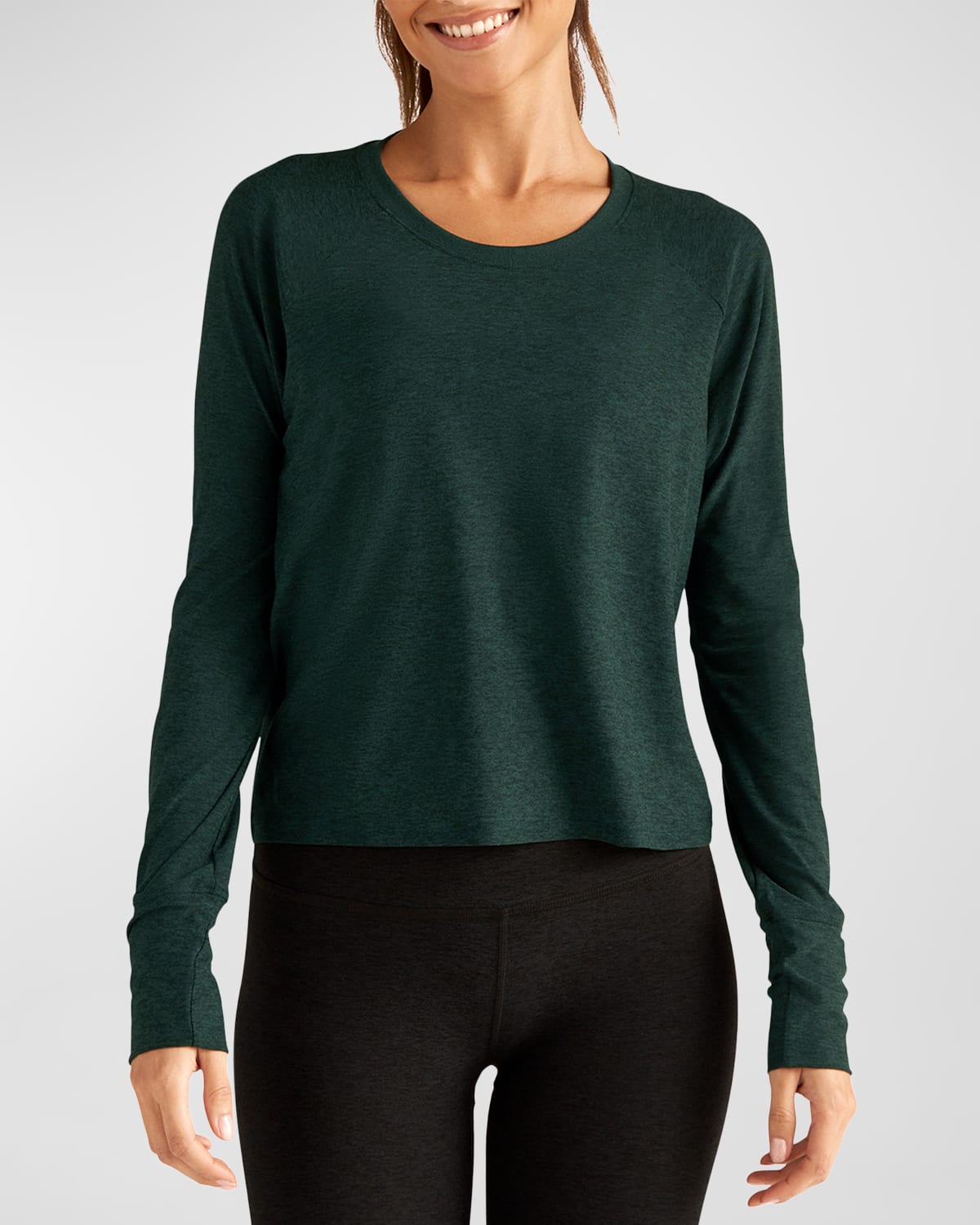 Beyond Yoga Featherweight Light Pullover In Vetiver Green Pine In Midnight Green He