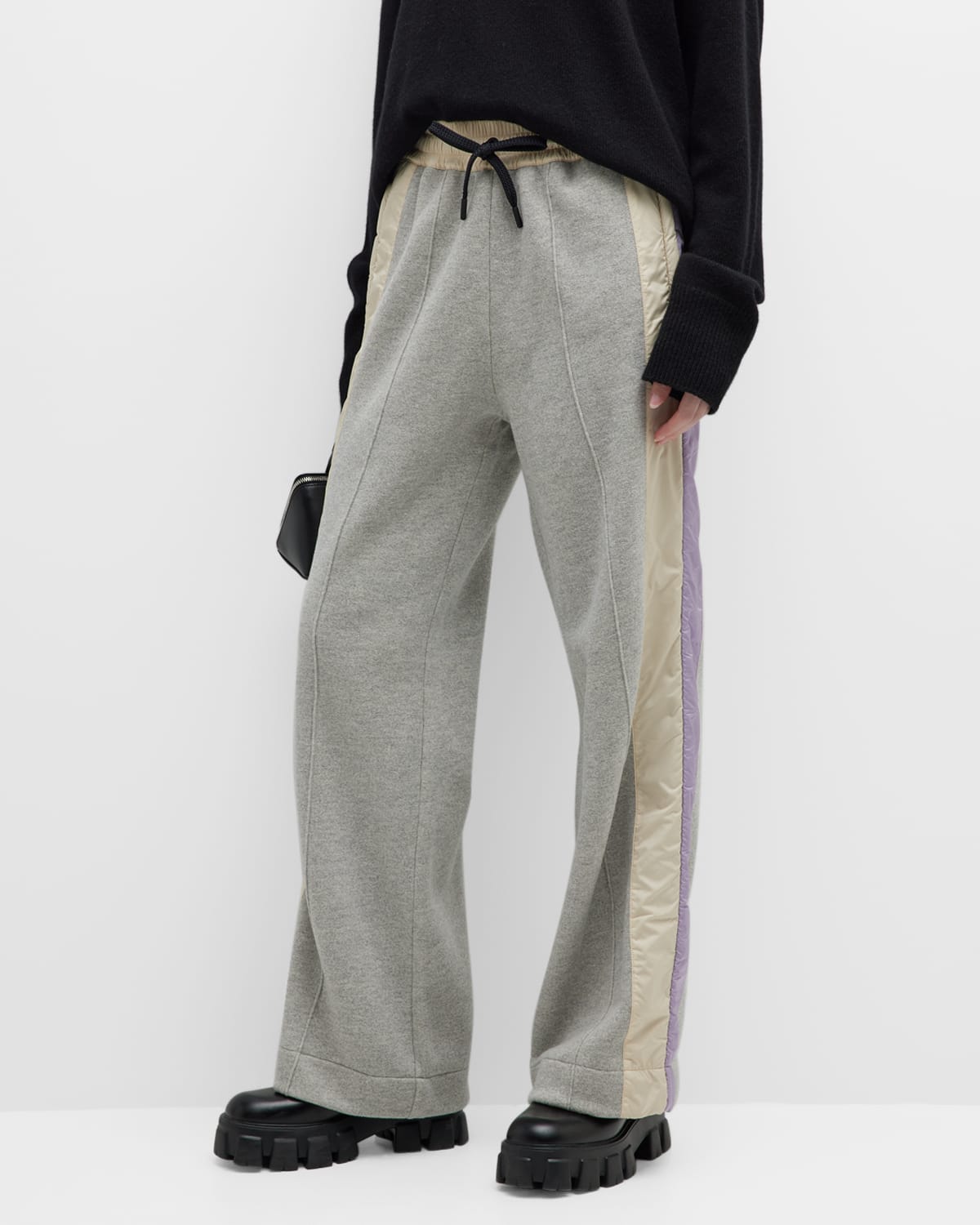 Moncler Shell-trimmed Cotton-blend Jersey Track Pants In Dark Grey