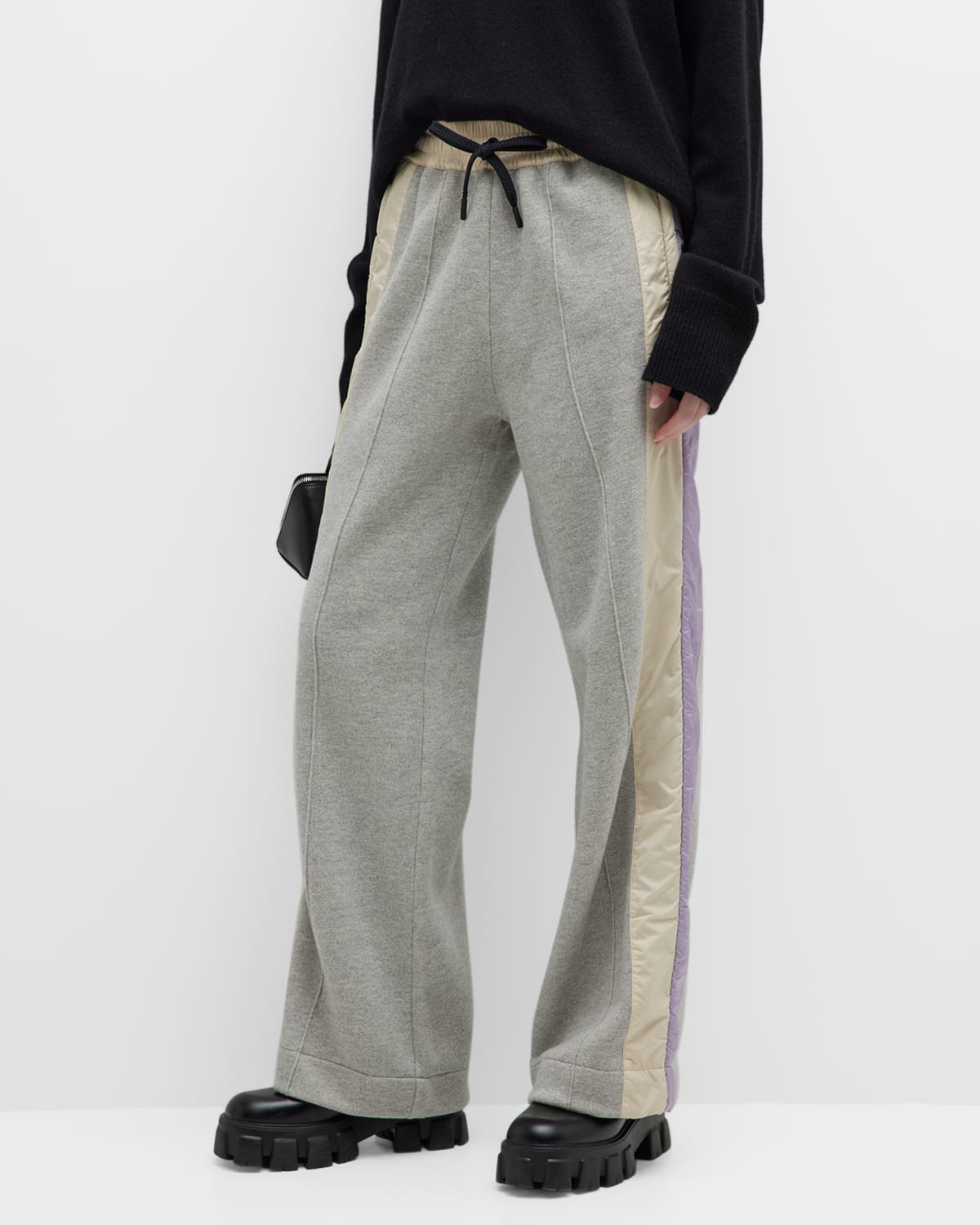 Shop Moncler Jersey Bottoms With Stripe Detail In Dark Grey