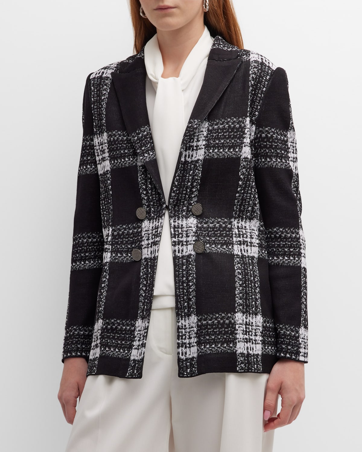 Misook Plaid Tailored Knit Blazer In Black / White