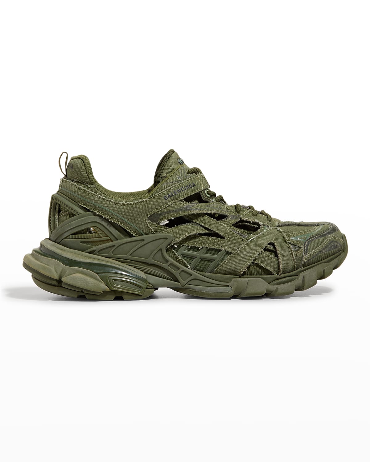 Balenciaga Men's Track.2 Open Caged Nylon Sneakers In Kaki/noir