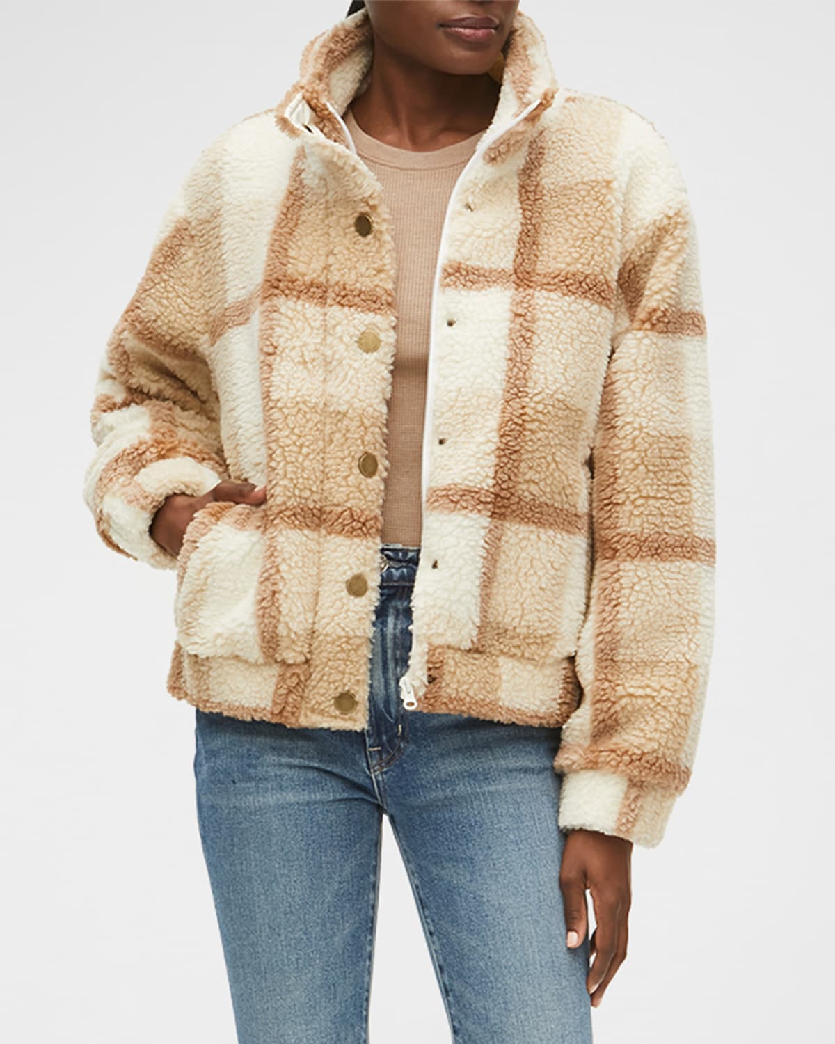 Michael Stars Rose Plaid Faux Shearling Jacket In Neupd