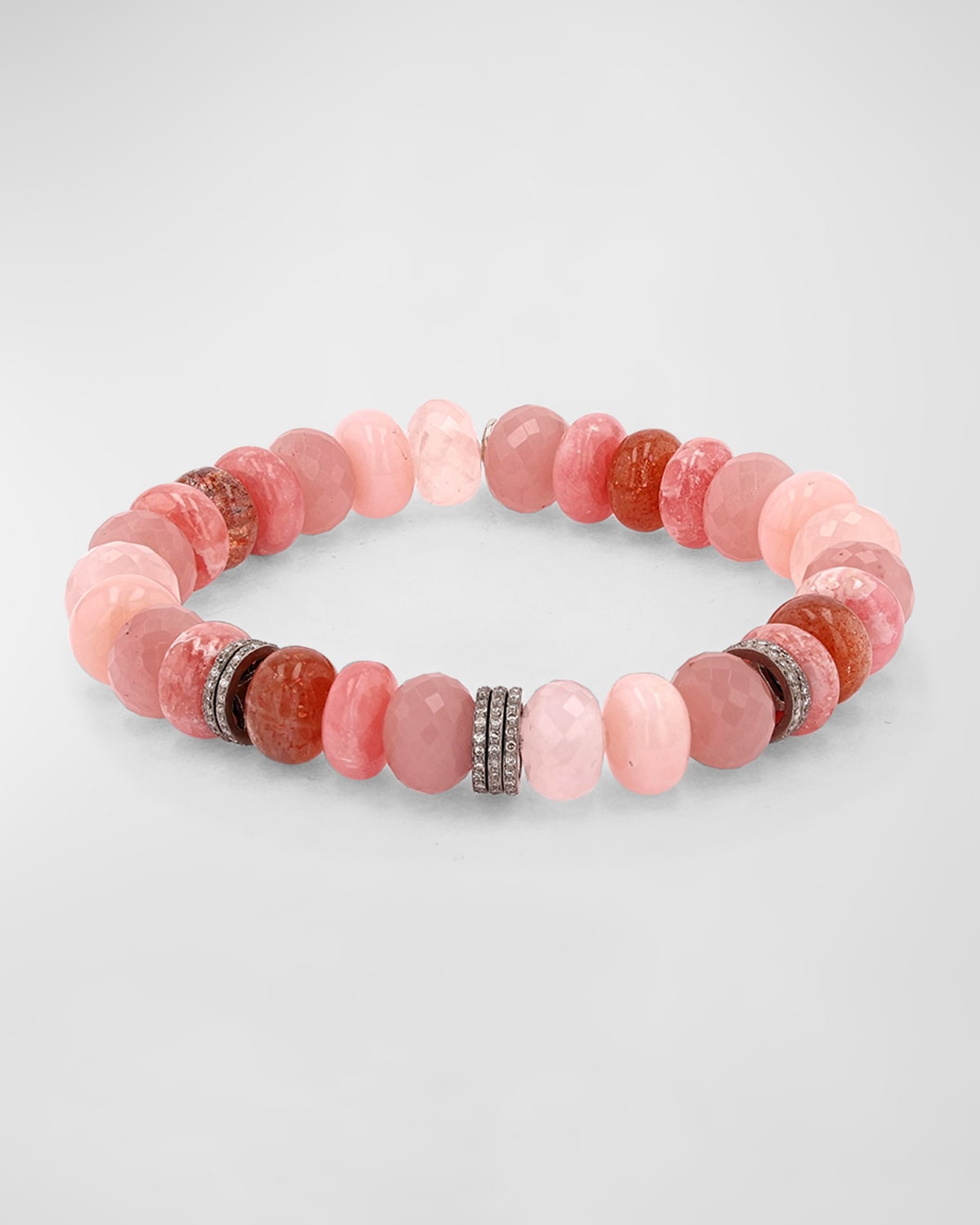 Sheryl Lowe Diamond Rondelle And Quartz Bead Bracelet In Pink
