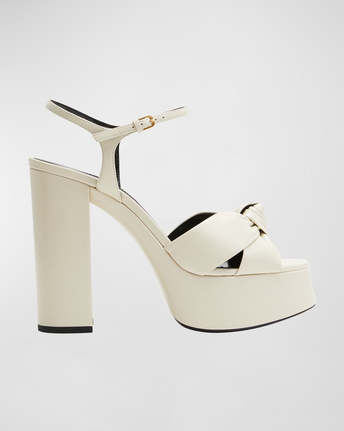 Saint Laurent Leather Twist Block Heel Sandals In Lthr Perle